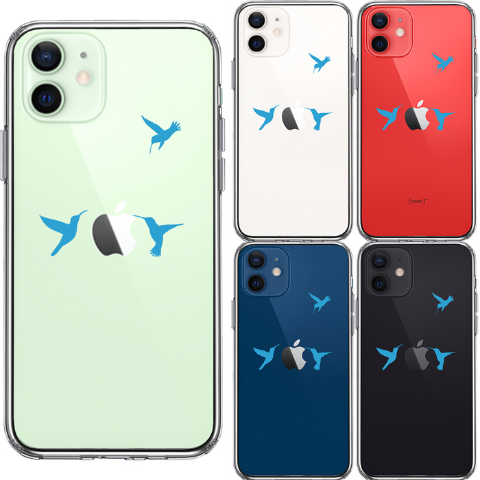 iPhone12mini ケース クリア ハチドリ ブルー スマホケース 側面ソフト 背面ハード ハイブリッド-1