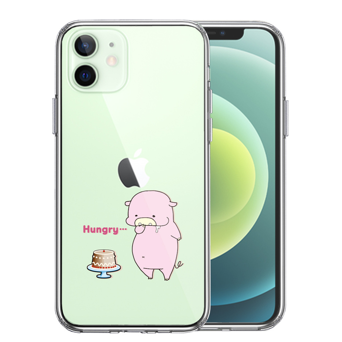 iPhone12 ケース クリア 豚 ケーキ スマホケース 側面ソフト 背面ハード ハイブリッド-0