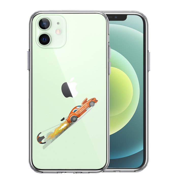 iPhone12 ケース クリア レーシングカー 車 オレンジ スマホケース 側面ソフト 背面ハード ハイブリッド-0