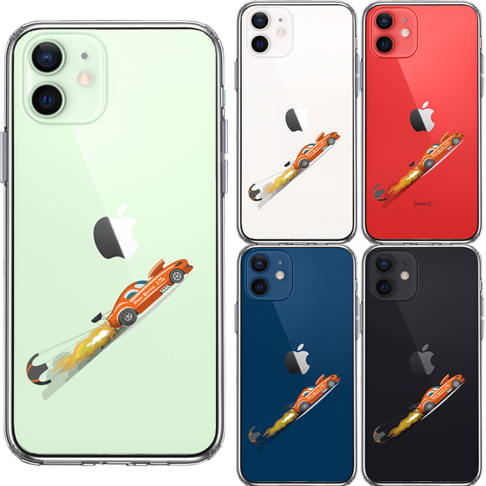 iPhone12 ケース クリア レーシングカー 車 オレンジ スマホケース 側面ソフト 背面ハード ハイブリッド-1