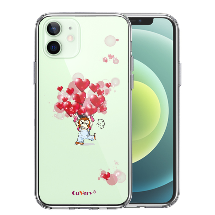 iPhone12 ケース クリア チンパンジー ハート いっぱい スマホケース 側面ソフト 背面ハード ハイブリッド-0