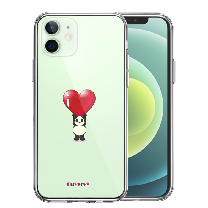 iPhone12 ケース クリア パンダ ハート 重量挙げ 並感 スマホケース 側面ソフト 背面ハード ハイブリッド-0