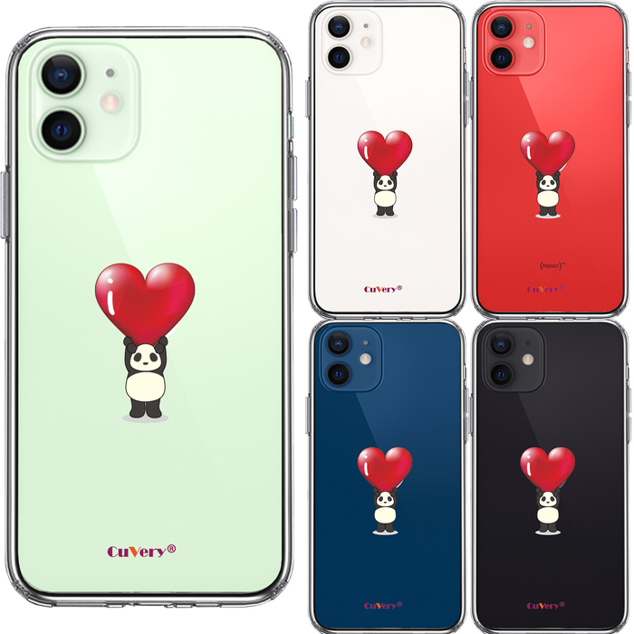 iPhone12 ケース クリア パンダ ハート 重量挙げ 並感 スマホケース 側面ソフト 背面ハード ハイブリッド-1