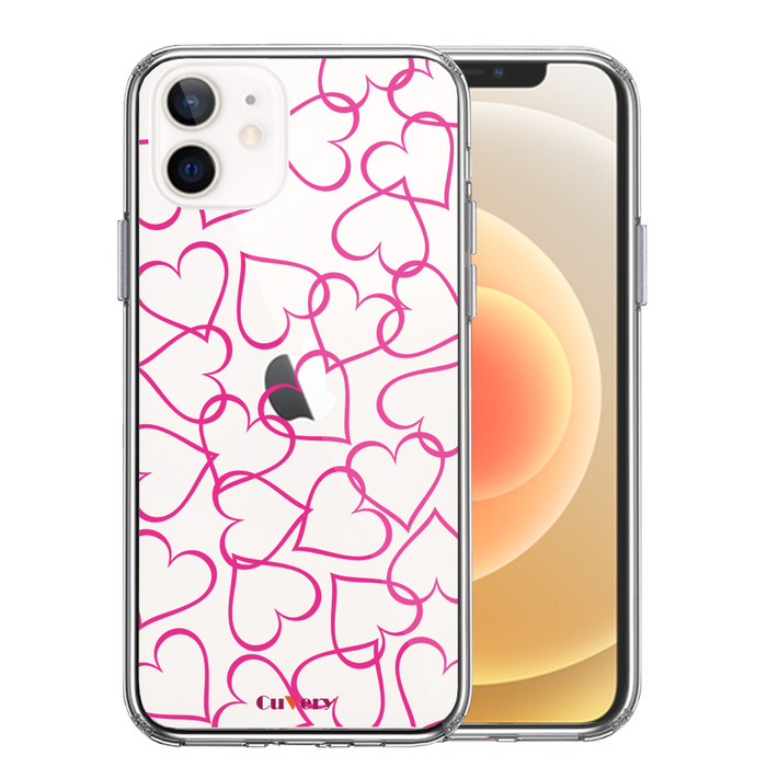 iPhone12 ケース クリア ハート ピンク スマホケース 側面ソフト 背面ハード ハイブリッド-0