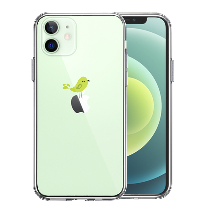 iPhone12 ケース クリア 鳥 グリーン スマホケース 側面ソフト 背面ハード ハイブリッド-0
