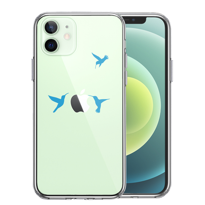 iPhone12 ケース クリア ハチドリ ブルー スマホケース 側面ソフト 背面ハード ハイブリッド-0
