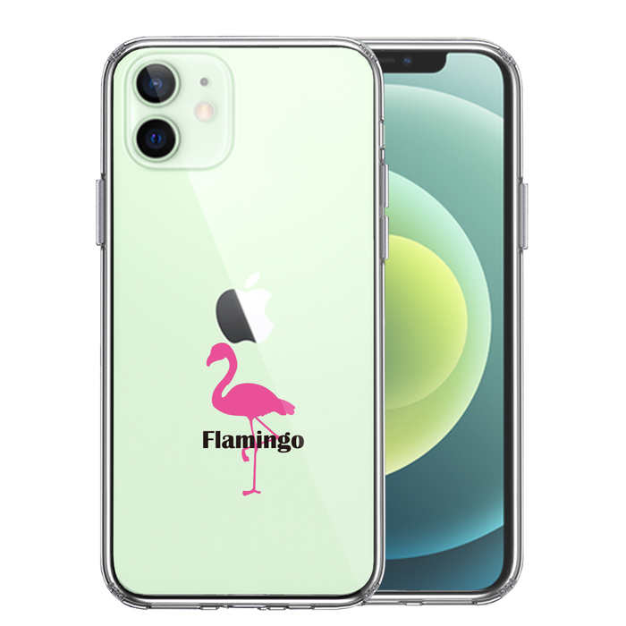 iPhone12 ケース クリア フラミンゴ スマホケース 側面ソフト 背面ハード ハイブリッド-0