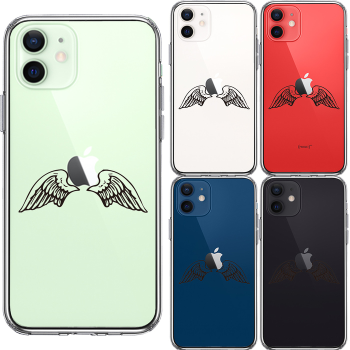 iPhone12 ケース クリア エンジェル 翼 ウィング スマホケース 側面ソフト 背面ハード ハイブリッド-1