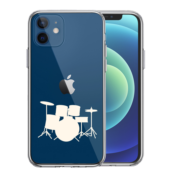 iPhone12 ケース クリア ドラム ホワイト スマホケース 側面ソフト 背面ハード ハイブリッド-0