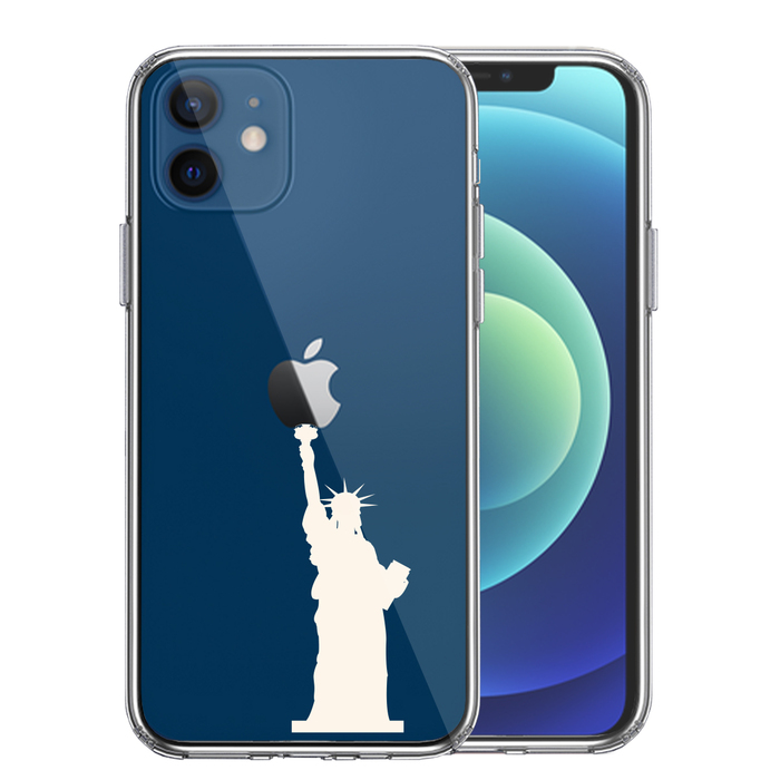 iPhone12 ケース クリア 自由の女神 ホワイト スマホケース 側面ソフト 背面ハード ハイブリッド-0