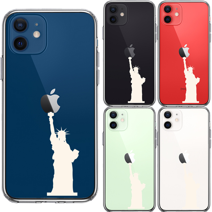 iPhone12 ケース クリア 自由の女神 ホワイト スマホケース 側面ソフト 背面ハード ハイブリッド-1