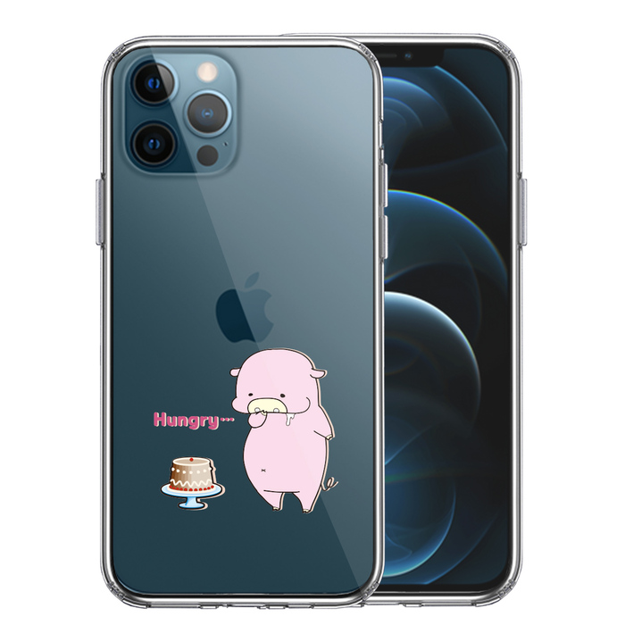 iPhone12Pro ケース クリア 豚 ケーキ スマホケース 側面ソフト 背面ハード ハイブリッド-0
