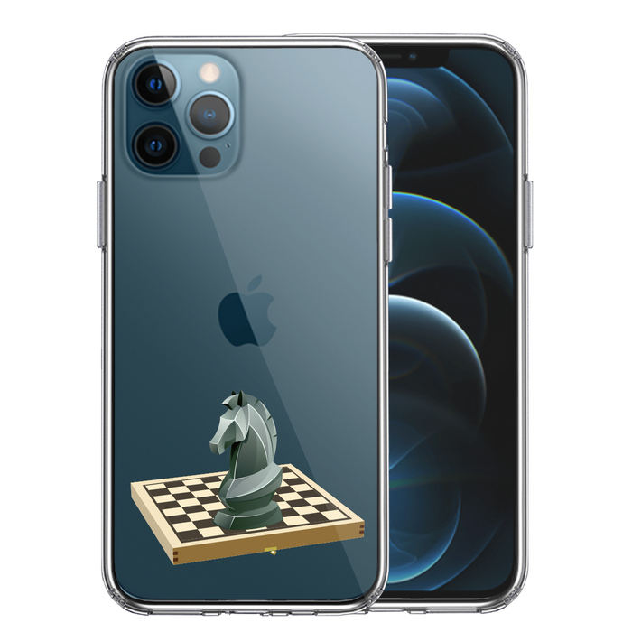iPhone12Pro ケース クリア チェス ナイト スマホケース 側面ソフト 背面ハード ハイブリッド-0