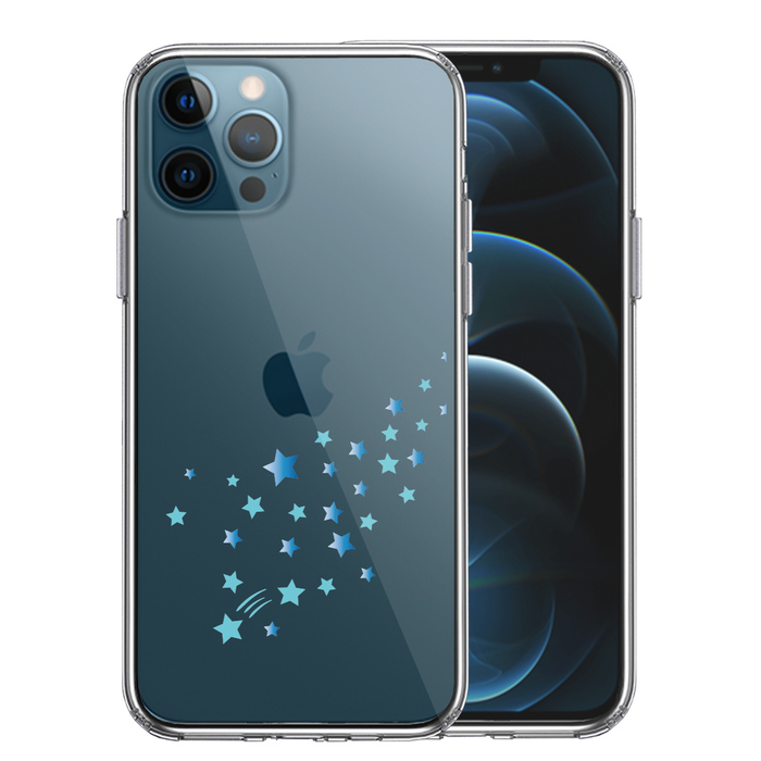 iPhone12Pro ケース クリア 流れ星 ブルー スマホケース 側面ソフト 背面ハード ハイブリッド-0