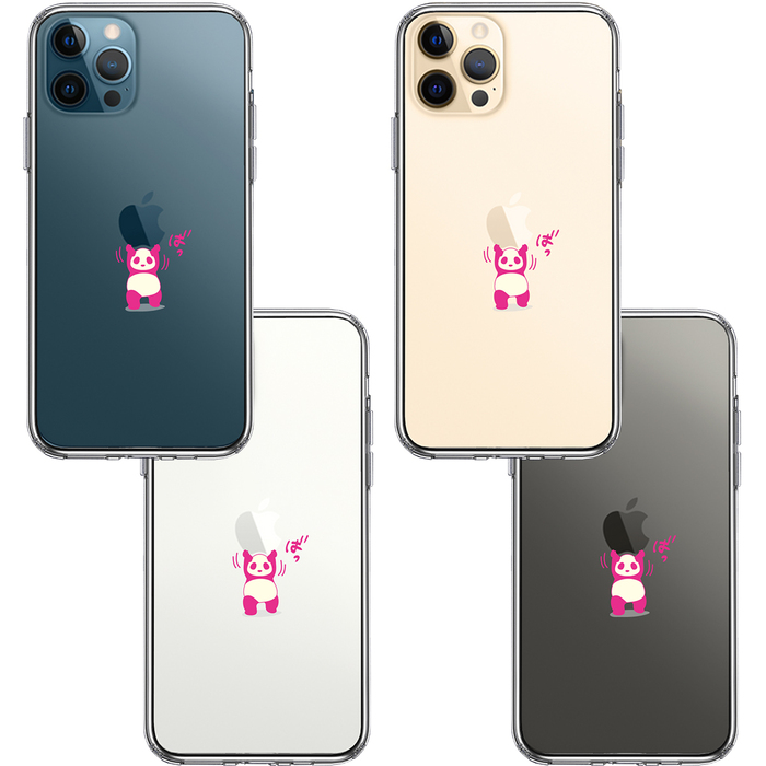 iPhone12Pro ケース クリア パンダ 重量挙げ 努力感 ピンク スマホケース 側面ソフト 背面ハード ハイブリッド-1
