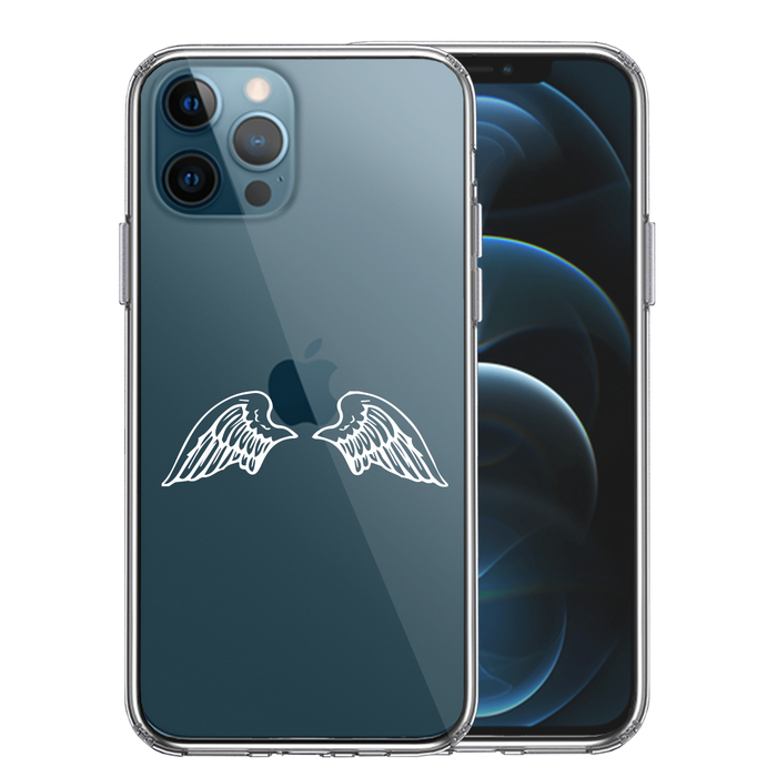 iPhone12Pro ケース クリア エンジェル 翼 ウィング 白 スマホケース 側面ソフト 背面ハード ハイブリッド-0
