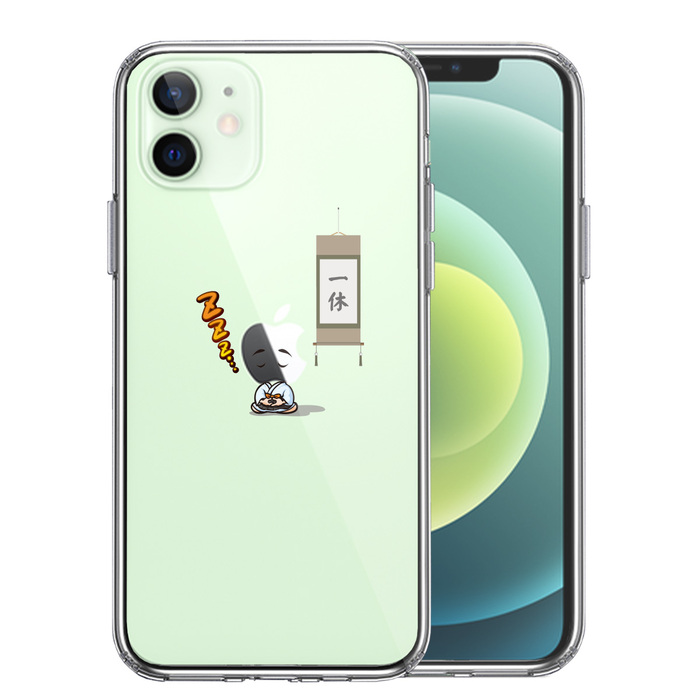 iPhone12 ケース クリア 一休さん 爆睡 スマホケース 側面ソフト 背面ハード ハイブリッド-0