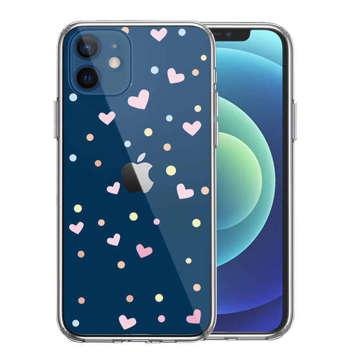 iPhone12 ケース クリア ハート と 水玉 スマホケース 側面ソフト 背面ハード ハイブリッド-0