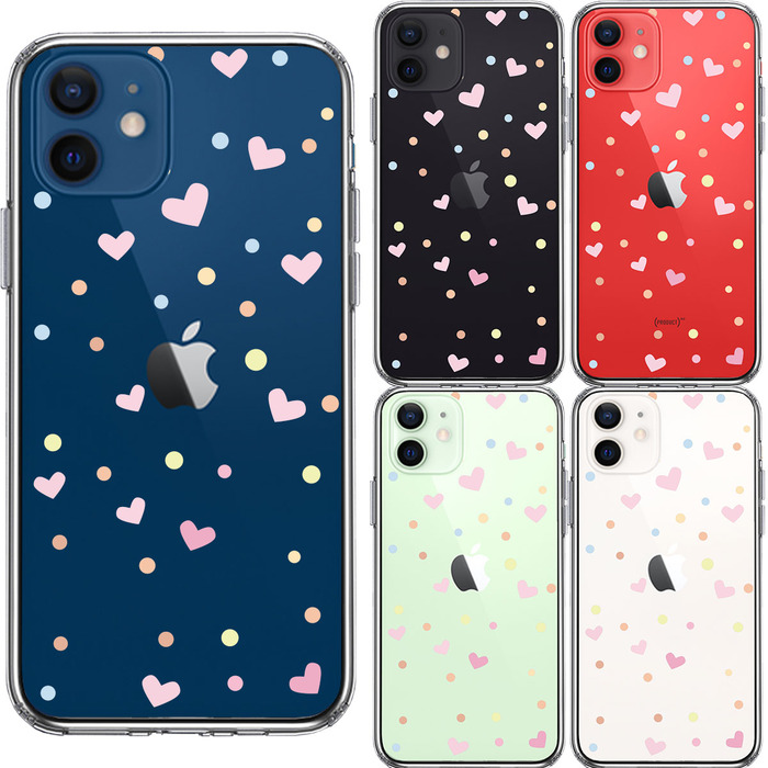 iPhone12 ケース クリア ハート と 水玉 スマホケース 側面ソフト 背面ハード ハイブリッド-1