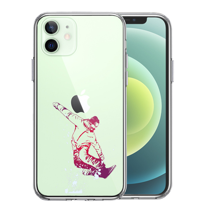 iPhone12 ケース クリア スノーボードフリースタイル スマホケース 側面ソフト 背面ハード ハイブリッド-0