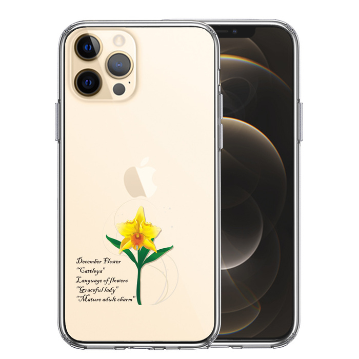 iPhone12Pro ケース クリア 一輪花 12月 カトレア スマホケース 側面ソフト 背面ハード ハイブリッド-0