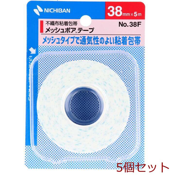 ニチバン メッシュポアテープ 不織布粘着性包帯 ３８ｍｍＸ５ｍ 5個セット-0