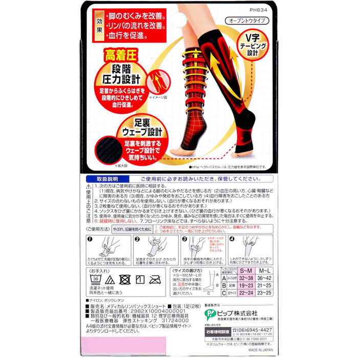 スリムウォーク メディカルリンパショート オープントウタイプ おうち用 ブラック S Mサイズ-1