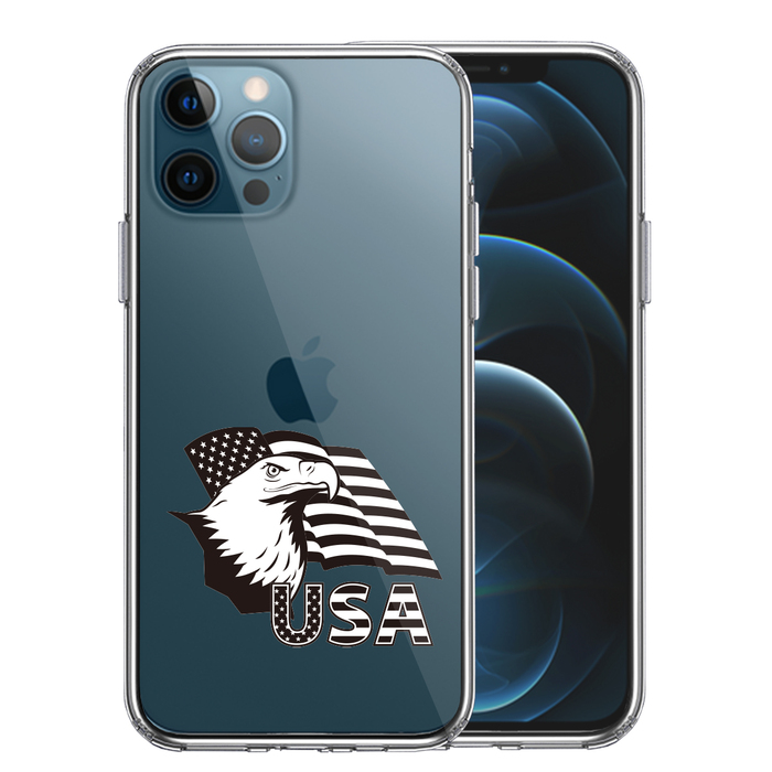 iPhone12Pro ケース クリア 白頭鷲 星条旗 スマホケース 側面ソフト 背面ハード ハイブリッド-0