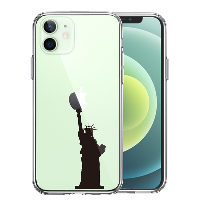 iPhone12 ケース クリア 自由の女神 スマホケース 側面ソフト 背面ハード ハイブリッド-0