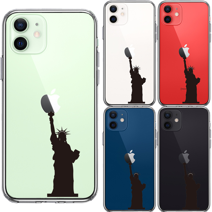 iPhone12 ケース クリア 自由の女神 スマホケース 側面ソフト 背面ハード ハイブリッド-1