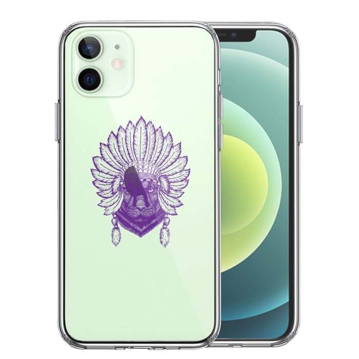 iPhone12 ケース クリア ネイティブアメリカン ヒョウ 豹 スマホケース 側面ソフト 背面ハード ハイブリッド-0