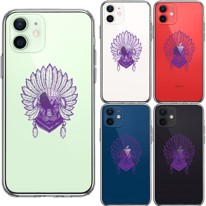iPhone12 ケース クリア ネイティブアメリカン ヒョウ 豹 スマホケース 側面ソフト 背面ハード ハイブリッド-1