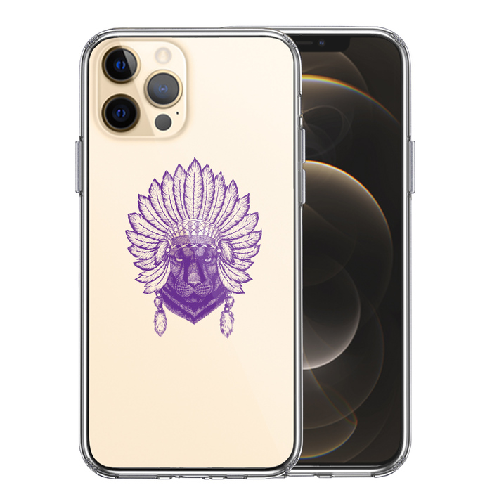 iPhone12Pro ケース クリア ネイティブアメリカン ヒョウ 豹 スマホケース 側面ソフト 背面ハード ハイブリッド-0