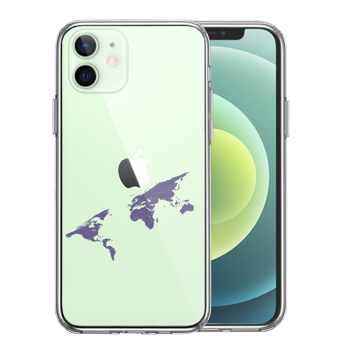 iPhone12mini case clear world map smartphone case side soft the back side hard hybrid -0