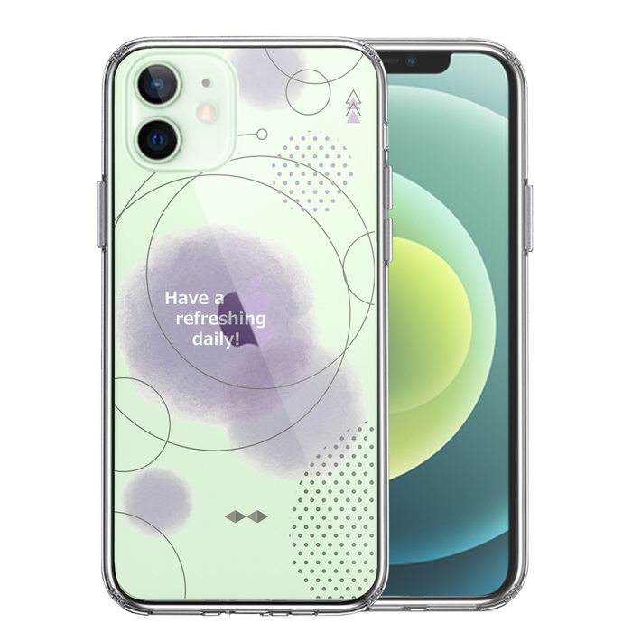 iPhone12 ケース クリア 幾何学 パープル スマホケース 側面ソフト 背面ハード ハイブリッド-0