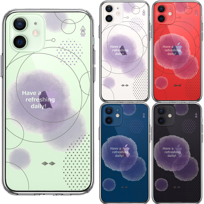 iPhone12 ケース クリア 幾何学 パープル スマホケース 側面ソフト 背面ハード ハイブリッド-1