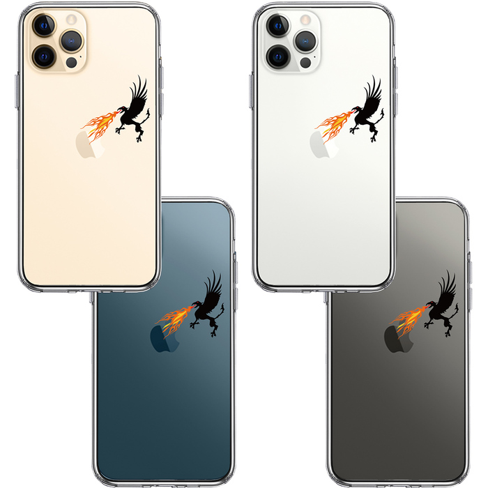 iPhone12Pro ケース クリア 幻獣 ドラゴン 焼きりんご スマホケース 側面ソフト 背面ハード ハイブリッド-1