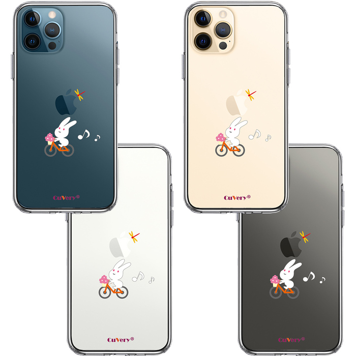 iPhone12Pro ケース クリア チャリ うさぎ ラビット ぴょんぴょん スマホケース 側面ソフト 背面ハード ハイブリッド-1