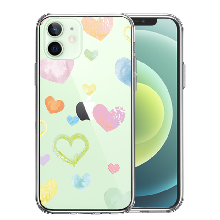 iPhone12 ケース クリア 水彩 ハート ドット dot スマホケース 側面ソフト 背面ハード ハイブリッド-0