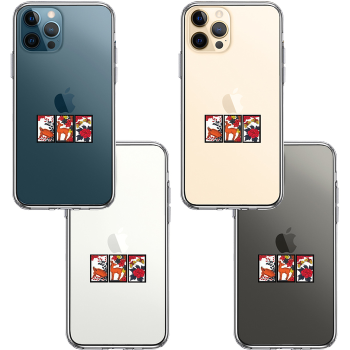 iPhone12Pro ケース クリア 花札 猪鹿蝶 スマホケース 側面ソフト 背面ハード ハイブリッド-1