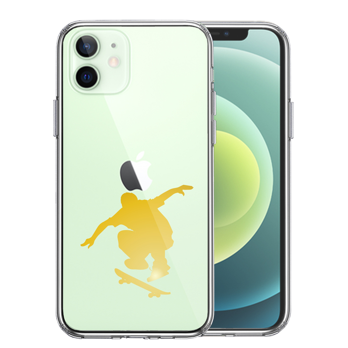 iPhone12mini кейс прозрачный скейтборд желтый смартфон кейс боковая сторона soft задняя сторона твердый hybrid -0