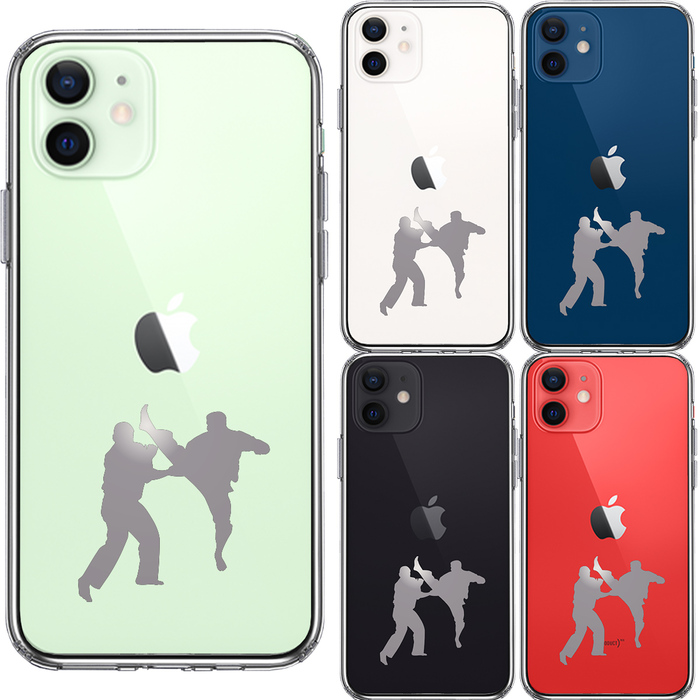 iPhone12 ケース クリア 空手２ グレー スマホケース 側面ソフト 背面ハード ハイブリッド-1