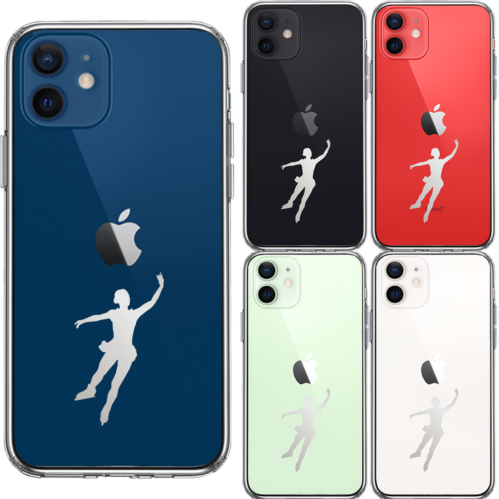 iPhone12 ケース クリア フィギアスケート 女子 グレー スマホケース 側面ソフト 背面ハード ハイブリッド-1