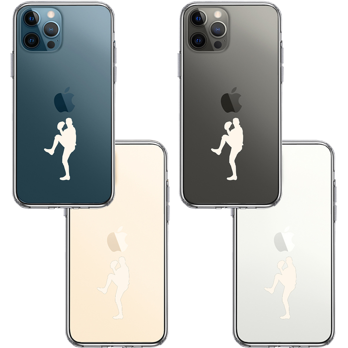 iPhone12Pro ケース クリア 野球 ピッチャー ホワイト スマホケース 側面ソフト 背面ハード ハイブリッド-1