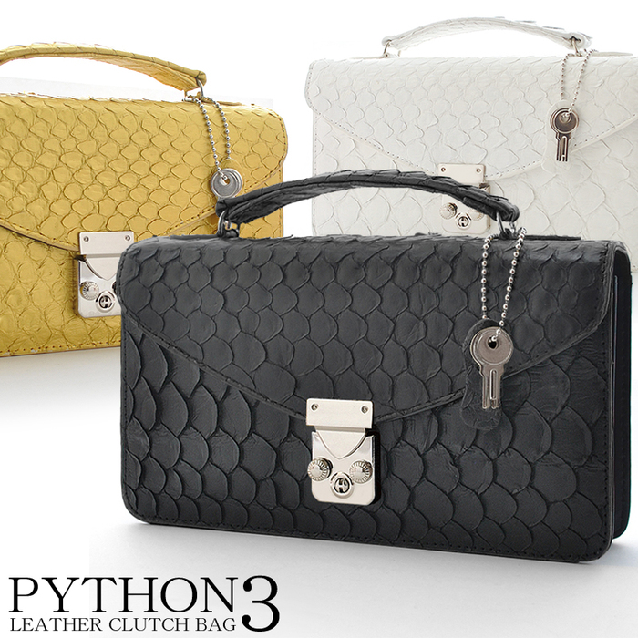 パイソンレザー（錦蛇皮）セカンドバッグ No.2605 メンズポーチ 3色展開-0