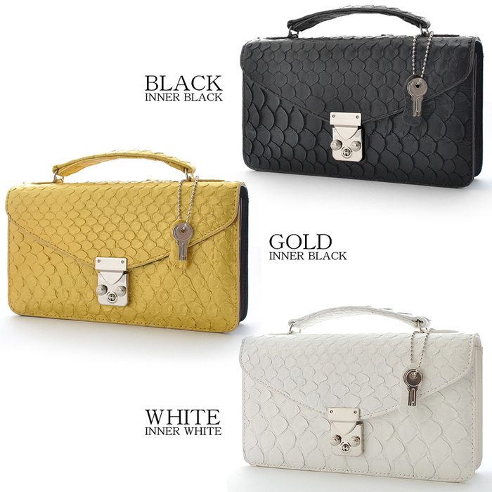 パイソンレザー（錦蛇皮）セカンドバッグ No.2605 メンズポーチ 3色展開-5
