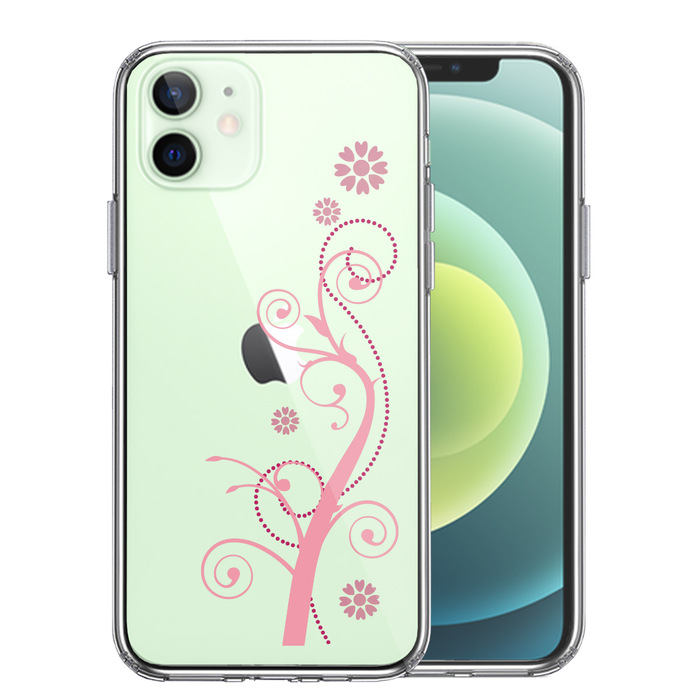 iPhone12mini case clear floral .. pattern pink smartphone case side soft the back side hard hybrid -0