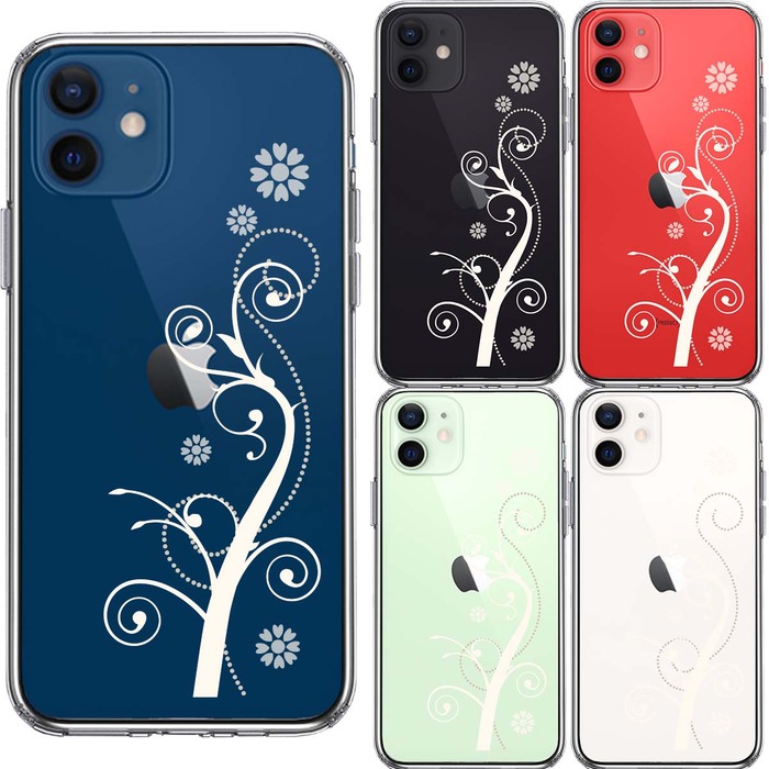 iPhone12 ケース クリア フローラル つる模様 ホワイト スマホケース 側面ソフト 背面ハード ハイブリッド-1