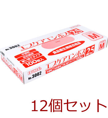 業務用No.3002 エブケアエンボス25 食品衛生法適合 使い捨て手袋半透明 Mサイズ 箱入 100枚入 12個セット-0