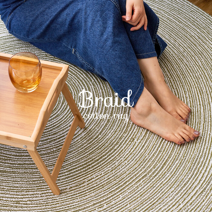  rug India cotton rug round shape diameter approximately 140cm... Blade beige white -5